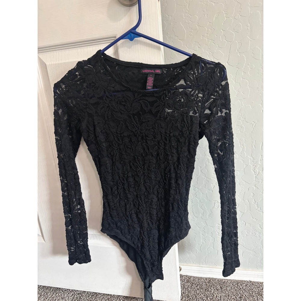 Black Lace Long Sleeve Open Back Bodysuit Small